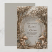 Invitation Forêt Enchantée de Mariage Champignon Bronze Sépia (Devant / Derrière)
