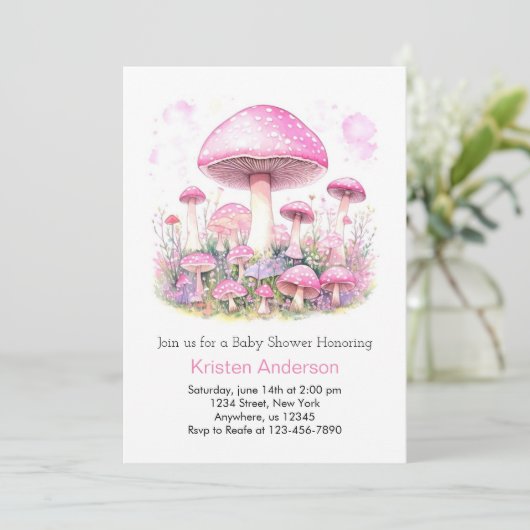 Invitation Forêt enchantée Dreamy Baby shower fille rose (Debout devant)
