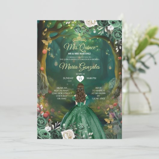 Invitation Forêt enchantée Emerald Quinceañera (Debout devant)