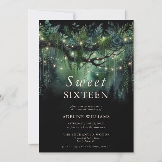 Invitation Forêt enchantée Émeraude Florale Fée Douce 16 (Devant)