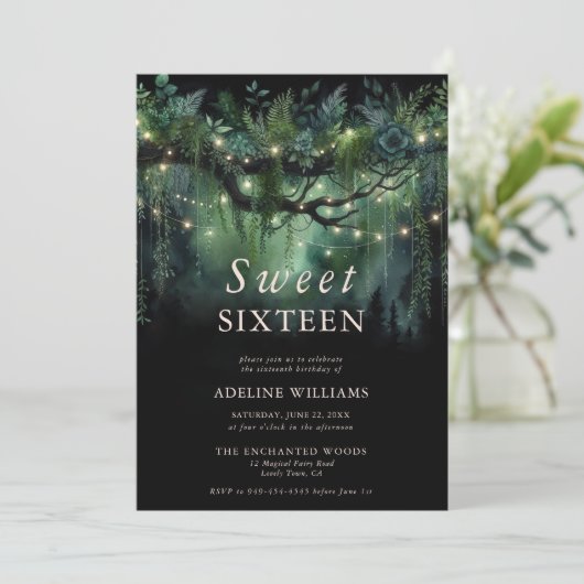 Invitation Forêt enchantée Émeraude Florale Fée Douce 16 (Debout devant)