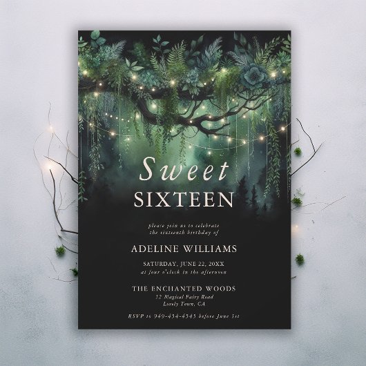 Invitation Forêt enchantée Émeraude Florale Fée Douce 16