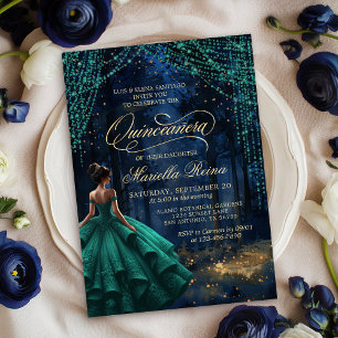 Invitation Forêt enchantée Émeraude verte Quinceañera