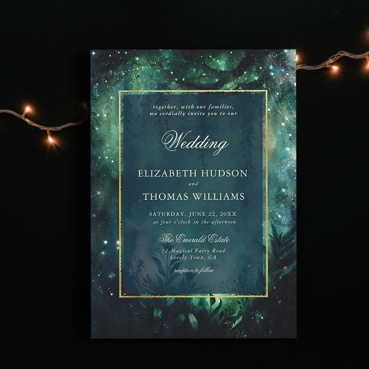 Invitation Forêt Enchantée Faux Gold Frame Mariage élégant