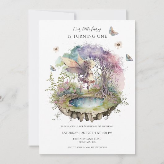 Invitation Forêt enchantée fée magique 1er anniversaire (Devant)