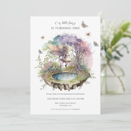 Invitation Forêt enchantée fée magique 1er anniversaire (Debout devant)