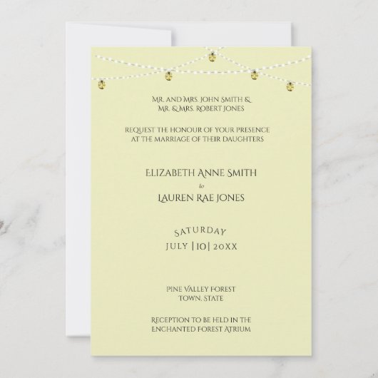 Invitation Forêt enchantée, fées, Mariage à cordes (Dos)