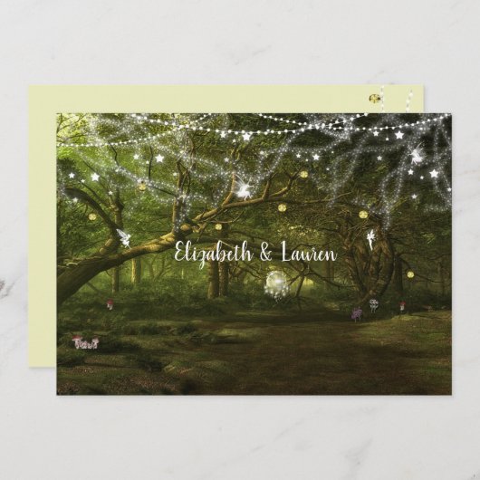 Invitation Forêt enchantée, fées, Mariage à cordes (Devant / Derrière)