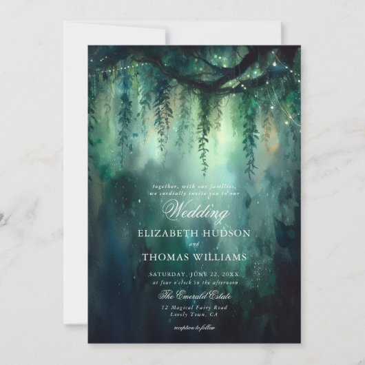 Invitation Forêt Enchantée Hangement de verdure Mariage de fé (Devant)