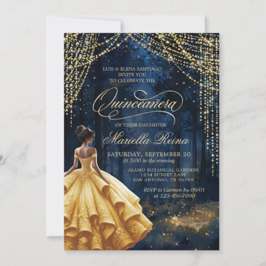 Invitation Forêt enchantée Jaune Quinceañera (Devant)