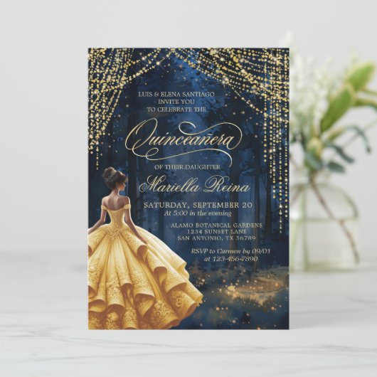 Invitation Forêt enchantée Jaune Quinceañera (Debout devant)