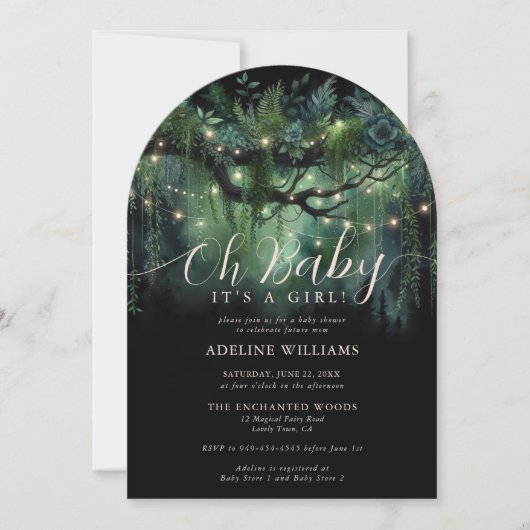 Invitation Forêt enchantée Magique Baby shower d'arche bois (Devant)