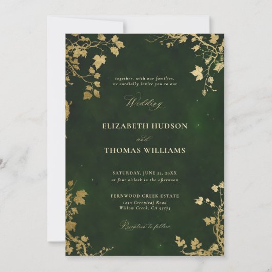 Invitation Forêt enchantée Mariage magique minime cadre or (Devant)