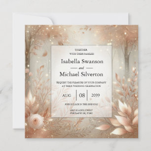 Invitation Forêt Enchantée Mariage Rose Bois Doré