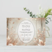 Invitation Forêt Enchantée Mariage Rose Bois Doré (Debout devant)