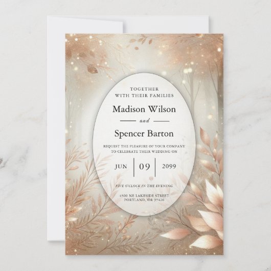 Invitation Forêt Enchantée Mariage Rosewood Doré (Devant)