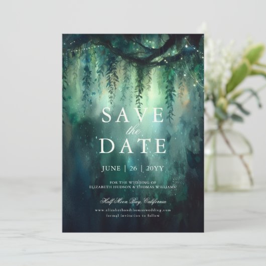 Invitation Forêt enchantée Mariage vert magique Enregistrer l (Debout devant)