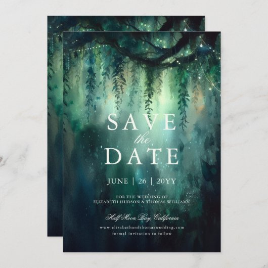 Invitation Forêt enchantée Mariage vert magique Enregistrer l (Devant / Derrière)