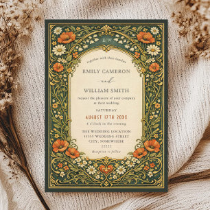 Invitation Forêt Enchantée Mariage Vintage Art Nouveau