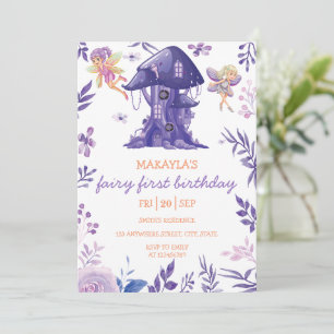 Invitation Forêt enchantée Mauve Fée Floral Girl Anniversaire