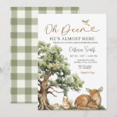 Invitation Forêt Enchantée Oh Cerf Fête de Naissance Gingham (Devant / Derrière)