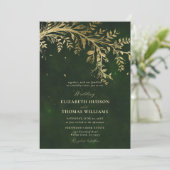 Invitation Forêt Enchantée Or Chasseur Branche Vert Mariage (Debout devant)