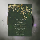 Invitation Forêt Enchantée Or Chasseur Branche Vert Mariage