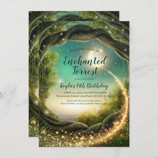 Invitation Forêt enchantée, Parties scintillant (Devant / Derrière)