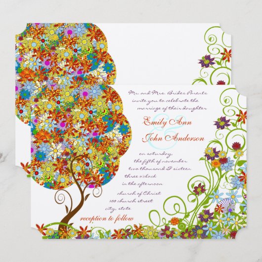 Invitation Forêt Enchantée Patchwork Floral Conte de Fées Arb (Devant / Derrière)