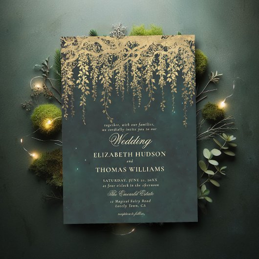 Invitation Forêt enchantée pendage Mariage de verdure or