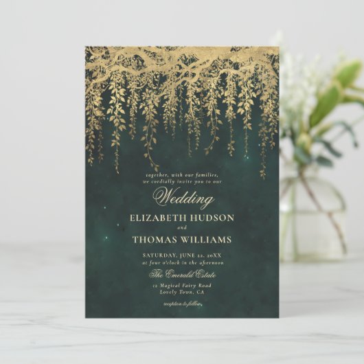 Invitation Forêt enchantée pendage Mariage de verdure or (Debout devant)