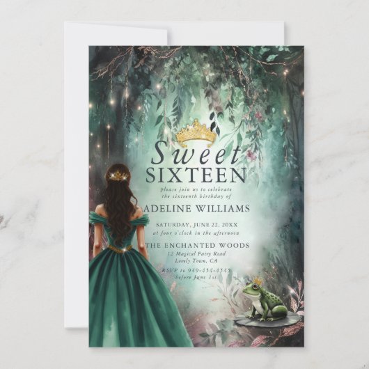 Invitation Forêt enchantée Princesse Frog Fairytale Sweet 16 (Devant)