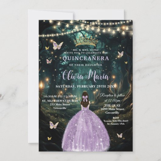 Invitation Forêt enchantée Robe Lilac violet Quinceañera (Devant)