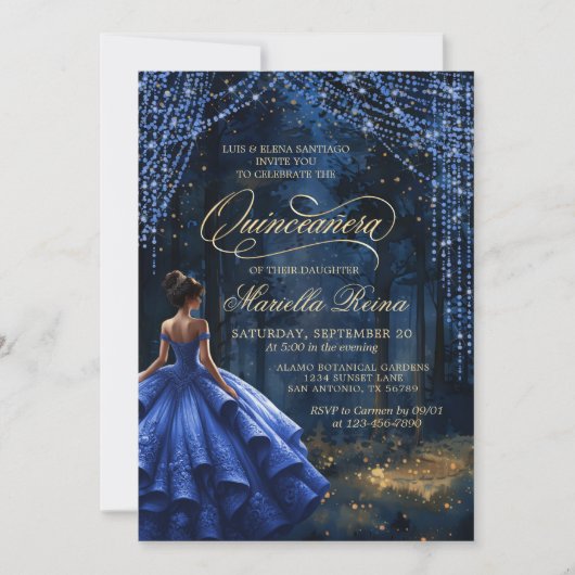 Invitation Forêt enchantée Royal Blue Quinceañera (Devant)
