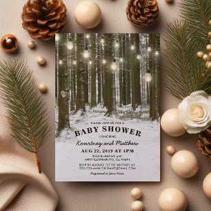 Invitation Forêt Enchantée Rustique d'Hiver Arbre Baby Shower