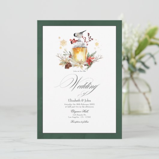 Invitation Forêt enchantée Rustique Noël Mariage (Debout devant)
