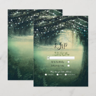 Invitation Forêt Enchantée Vert Bleu Lumières Mariage RSVP