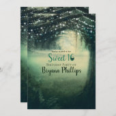 Invitation Forêt enchantée Vert Bleu Lumières Sweet 16 Party (Devant / Derrière)
