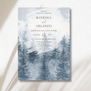 Invitation Forêt enneigée et brumeuse Montagne Aquarelle Mari