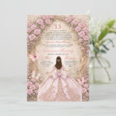 Invitation Forêt espagnole Papillon Rose & Or Douce 15 Ans (Debout devant)