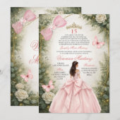 Invitation Forêt espagnole verdure rose floral 15 Ans (Devant / Derrière)