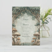 Invitation Forêt Fantaisiste Champignon Arche Dorée Mariage (Debout devant)