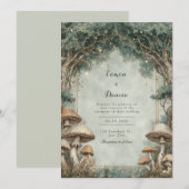 Invitation Forêt Fantaisiste Champignon Arche Dorée Mariage (Devant / Derrière)