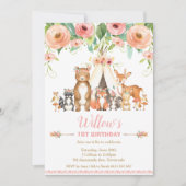 Invitation Forêt Florale d'animaux de bois 1er anniversaire f (Devant)