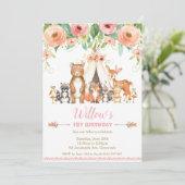 Invitation Forêt Florale d'animaux de bois 1er anniversaire f (Debout devant)