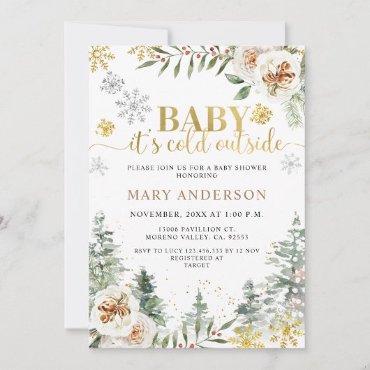 Invitation Forêt Florale d'hiver Il fait froid à l'extérieur (Devant)
