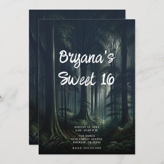 Invitation Forêt foncée à Twilight Sweet 16 (Devant / Derrière)