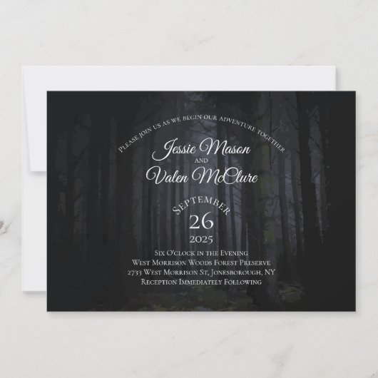 Invitation Forêt foncée Gothique Élégant Mariage Woods Nature (Devant)