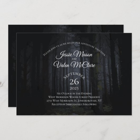 Invitation Forêt foncée Gothique Élégant Mariage Woods Nature (Devant / Derrière)