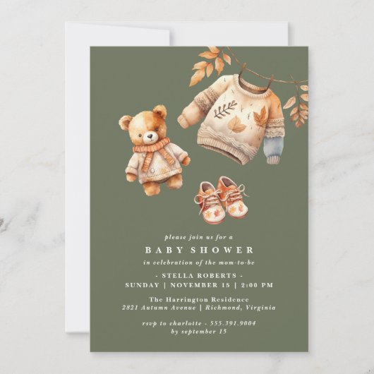 Invitation Forêt foncée Vert mignon Neutre Baby shower d'auto (Devant)